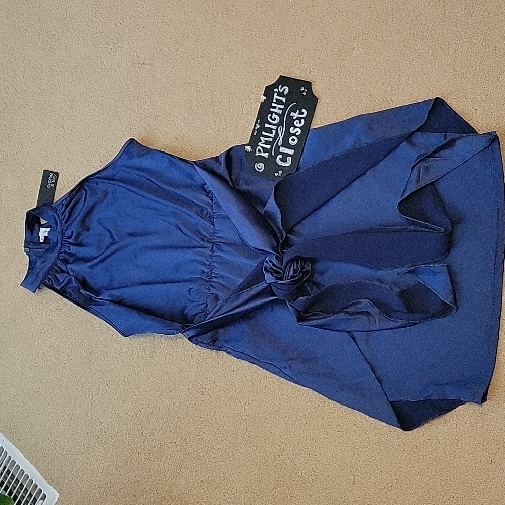 Sophie & Trey Knot Front Dress New Blue Small Mini Halter